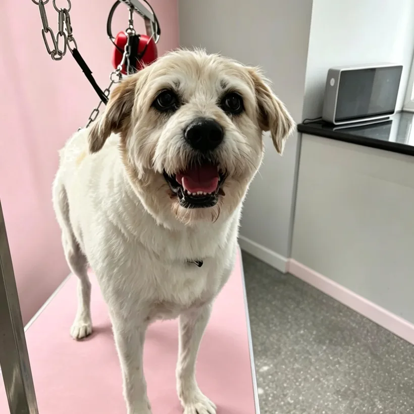 Happy terrier freshly groomed at Polished Paws