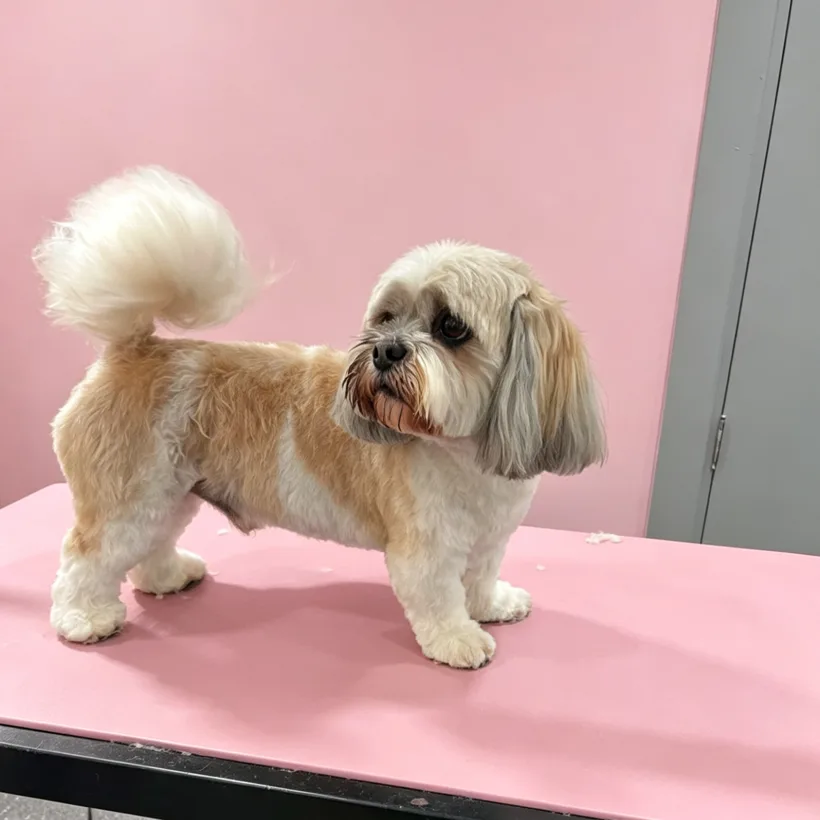 Freshly groomed shih tzu at Polished Paws