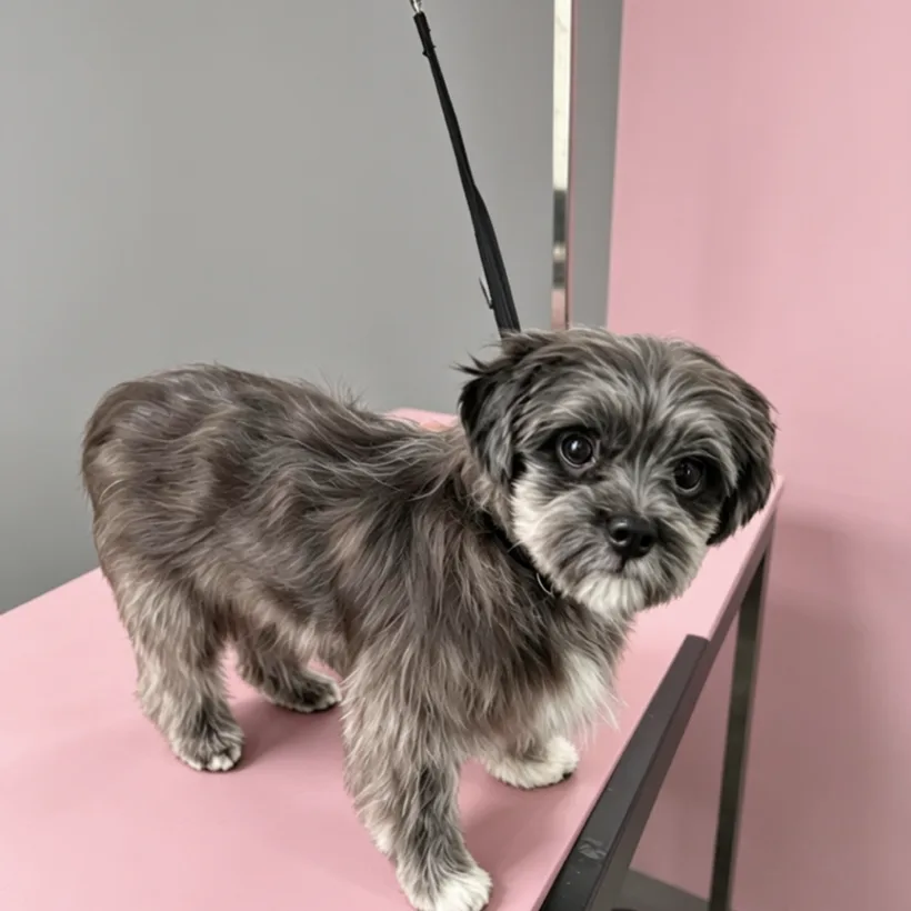Groomed grey shih tzu at Polished Paws