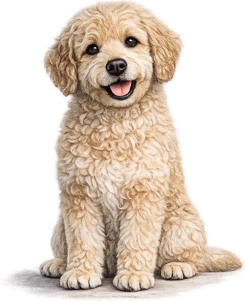 Coloured pencil sketch of a labradoodle